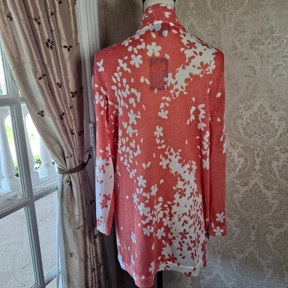 Investments II size 1X Open Front Cardigan Peach & White NWT
